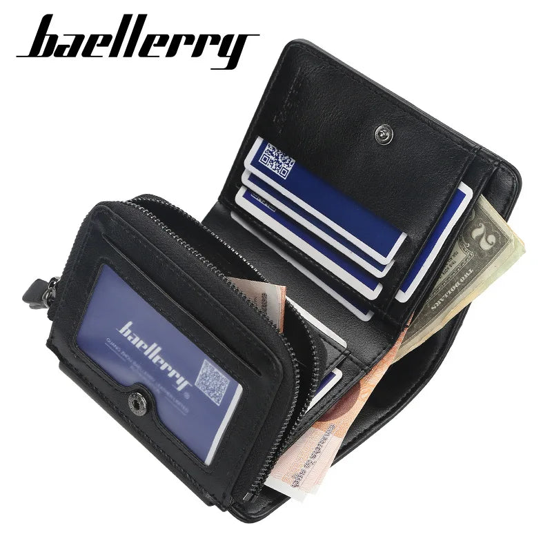New PU Leather Men Wallets High Quality Zipper Short Desigh Card Holder Male Purse Vintage Coin Holder Men Wallets - Smarsty