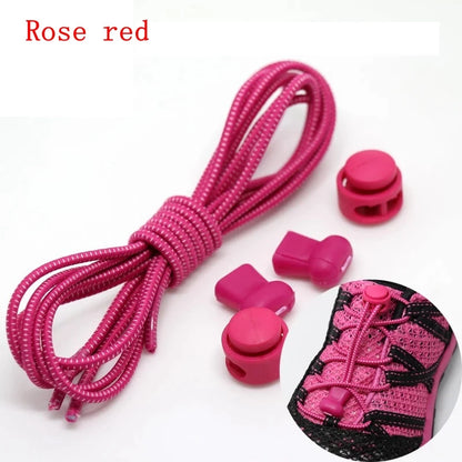 1 Pair 22 Colors Elastic Shoelaces Round Locking No Tie Shoe Laces Kids Adult Quick Lazy Laces Rubber Sneakers Shoelace T1 - Smarsty