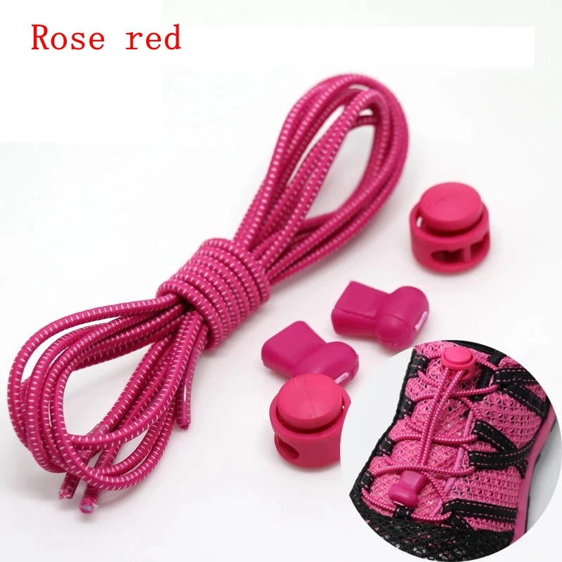 1 Pair 22 Colors Elastic Shoelaces Round Locking No Tie Shoe Laces Kids Adult Quick Lazy Laces Rubber Sneakers Shoelace T1 - Smarsty