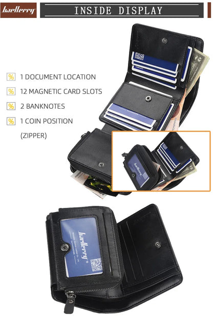 New PU Leather Men Wallets High Quality Zipper Short Desigh Card Holder Male Purse Vintage Coin Holder Men Wallets - Smarsty