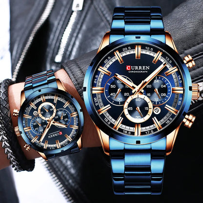 Curren Men's Waterproof Business Watch with Blue Dial - Smarsty