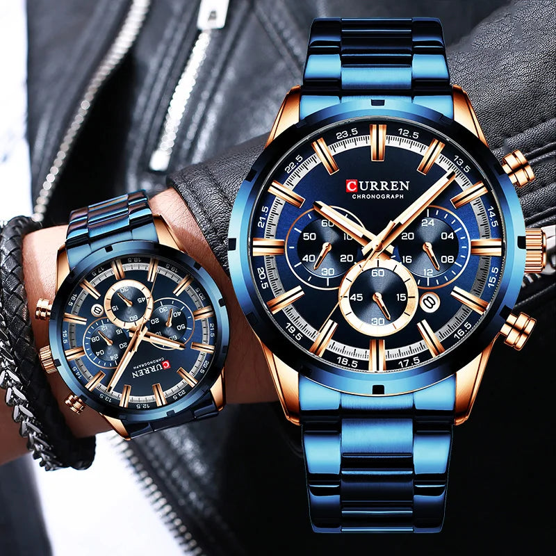 Curren Men's Waterproof Business Watch with Blue Dial - Smarsty