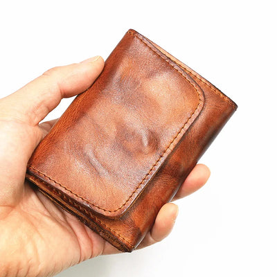 Genuine Leather Wallet for Men Women Brand Vintage Handmade Short Small Men's Wallets Card Holder Original Leather Coin Purse - Smarsty