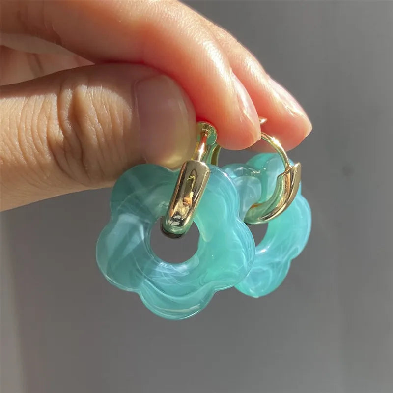 Multicolor Transparent Flower Drop Earrings for Women Fashion - Smarsty