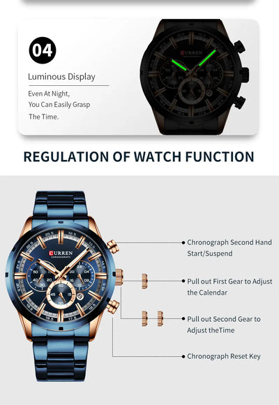 Curren Men's Waterproof Business Watch with Blue Dial - Smarsty