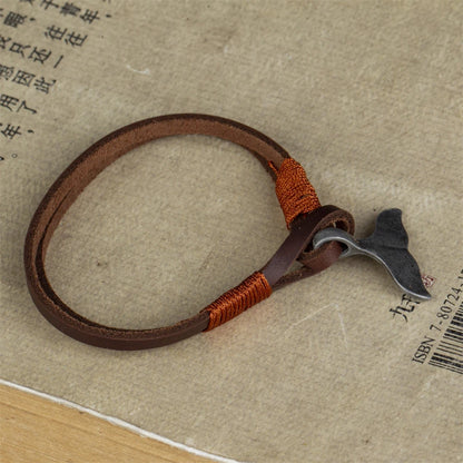 Vintage Leather Whale Tail Bracelet Beach Jewelry for Men Women - Smarsty