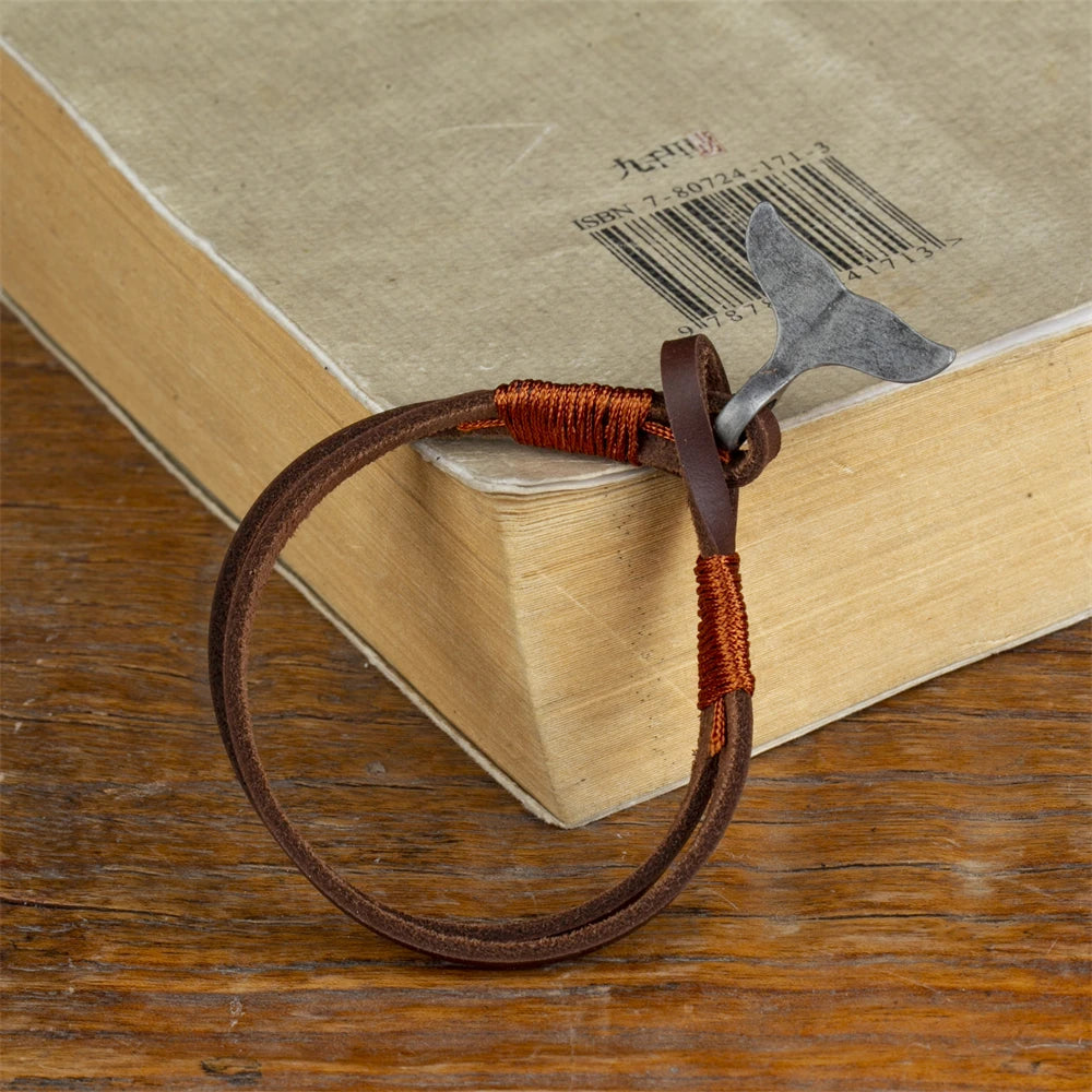 Vintage Leather Whale Tail Bracelet Beach Jewelry for Men Women - Smarsty