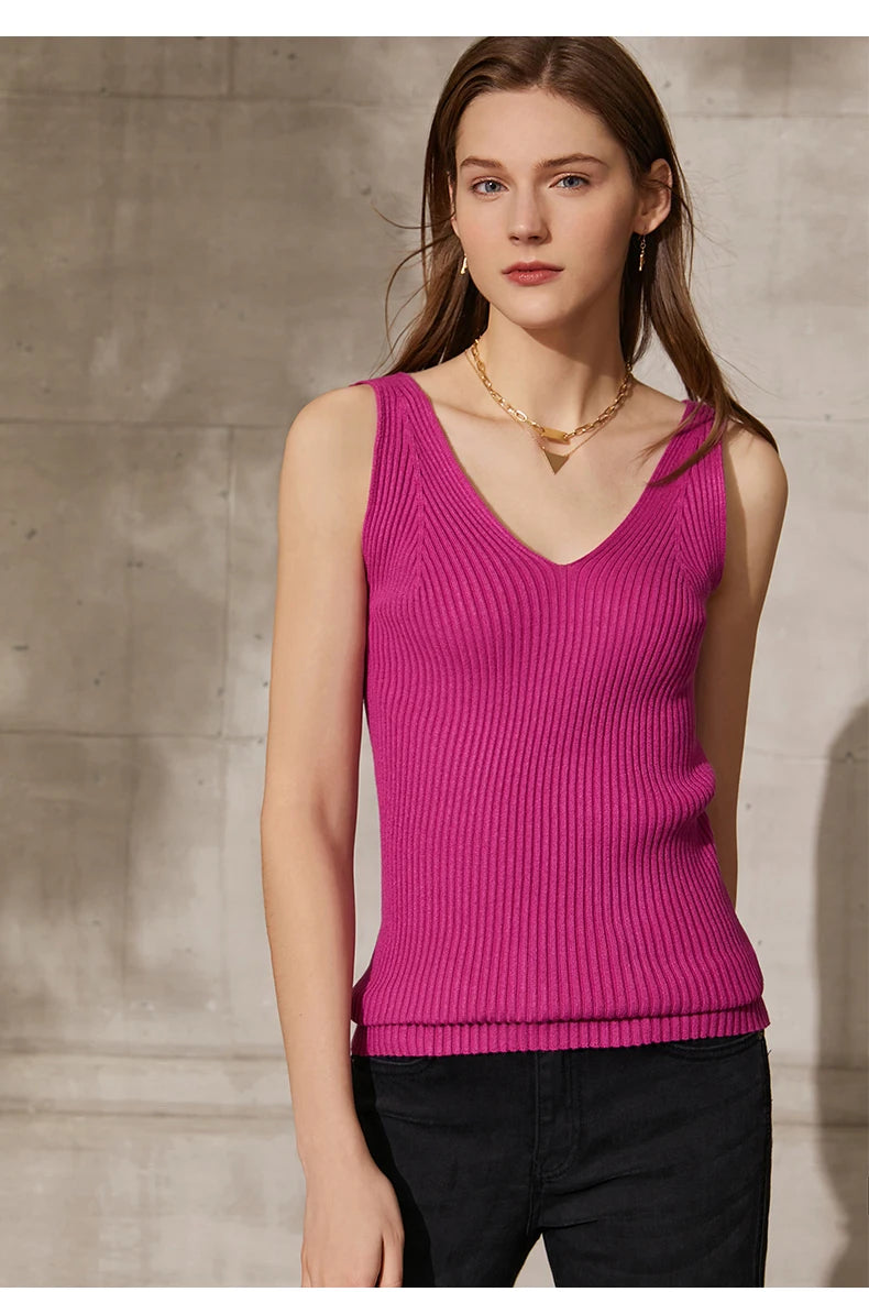 Amii Minimalism Summer New Women's Camisole Tops Office Lady Solid V-neck Sexy Slim Vest Girls Tank Streetwear Tops 12321058