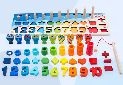 3D Preschool Children Educational Toys Wooden Montessori Arithmetic Magnetic Fishing Digital Shape Matching Building Block Toys - Smarsty