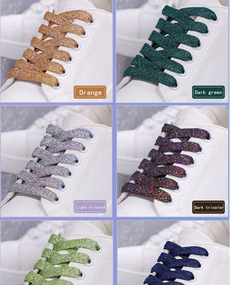 1Pair Fashion Glitter Shoelaces Colorful Flat Shoe laces for Athletic Running Sneakers Shoes Boot 1CM Width Shoelace Strings