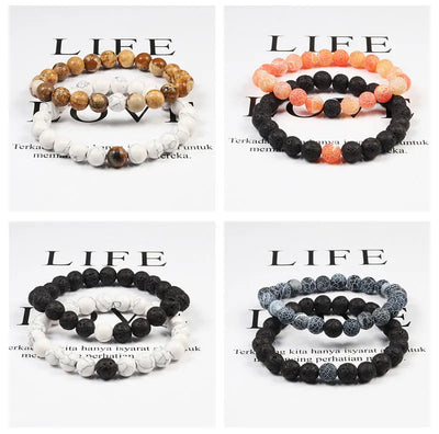 Couples Distance Lava Stone Yoga Bracelets Set - Smarsty