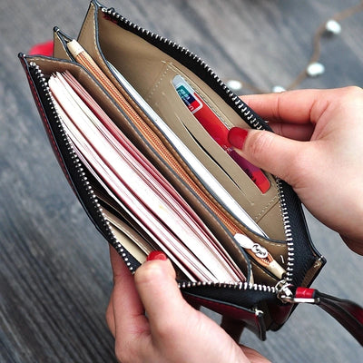 Women's Vintage Oil Wax PU Leather Clutch Wallet Female Large Capacity Phone Purse Ladies Wristband Simple Card Holder Pouch Bag - Smarsty
