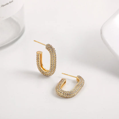 Gold Plated CZ Huggie Hoop Earrings Geometric U Shape - Smarsty