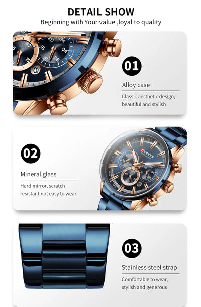 Curren Men's Waterproof Business Watch with Blue Dial - Smarsty