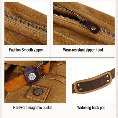 Vintage Leather Canvas Messenger Bag Unisex Crossbody - Smarsty