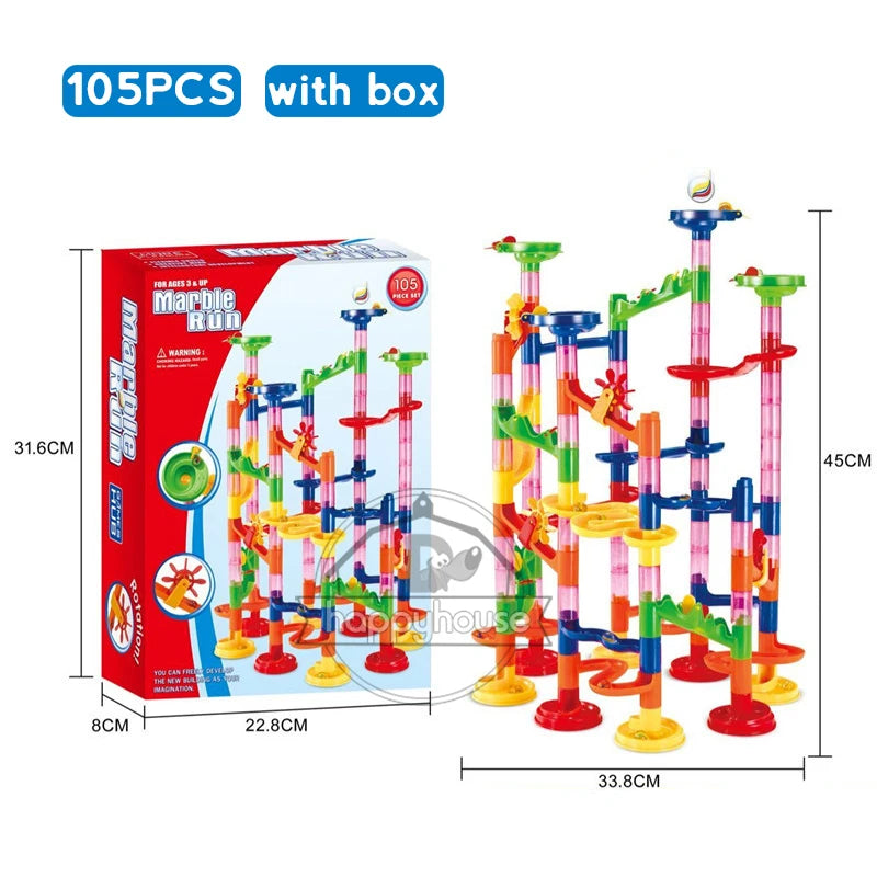 Marble Run Race Track Building Blocks Kids 3D Maze Ball Roll Toy DIY Marble Run Race Coaster Set 80/105/109/133pc Christmas Gift - Smarsty