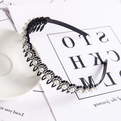 Double Layer Braided Headband With Pearl Accent Comfortable - Smarsty