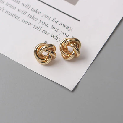 Tiny Gold Twist Round Stud Earrings Small Unusual Design - Smarsty