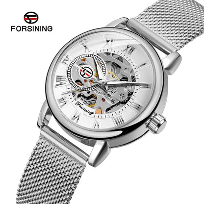 Fashionable Women's Mechanical Automatic Watch with Mesh Strap - Smarsty