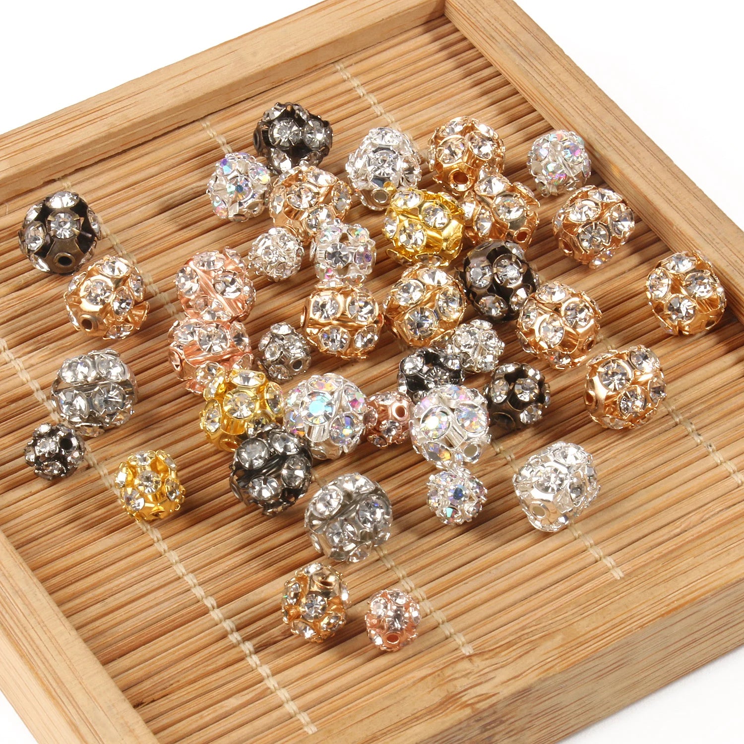 50pcs AB Color Metal Crystal Rhinestone Beads for Jewelry Making - Smarsty