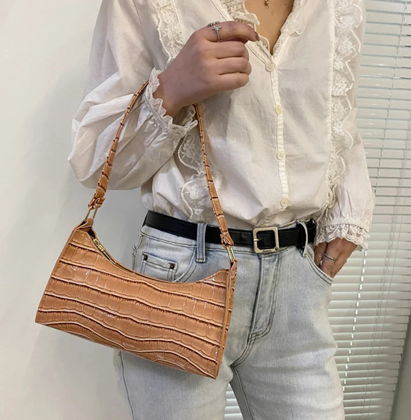 PU Leather Alligator Pattern Women Slim Shoulder Bag Purse - Smarsty