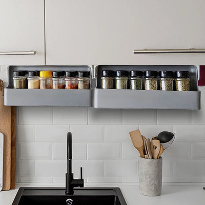Kitchen Spice Rack Self-adhesive Spice Organizer Rack Seasoning Bottle Spice Organizer Wall-mounted Under-Shelf Kitchen Storage by Smarsty
