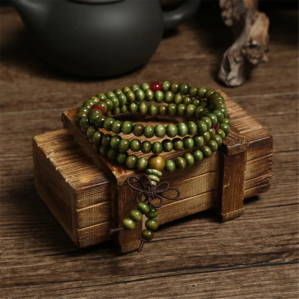 Green 6mm Natural Sandalwood Beaded Bracelets for Women - Smarsty