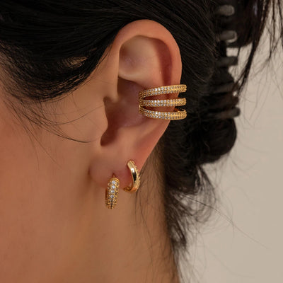 Gold Plated CZ Huggie Hoop Earrings Geometric U Shape - Smarsty