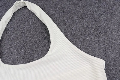 White Halter Sexy Backless Tank Tops for Women Streetwear 2024 Sleeveless Ribbed Knit Vest Top Cropped Feminino - Smarsty