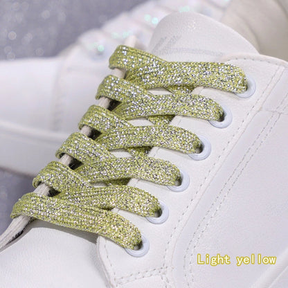 1Pair Fashion Glitter Shoelaces Colorful Flat Shoe laces for Athletic Running Sneakers Shoes Boot 1CM Width Shoelace Strings