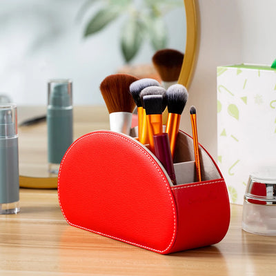 5 Grid Pu Leather Organizer Remote Control Phone And Tv Holder Desk Storage Box Cosmetics Brush by Smarsty
