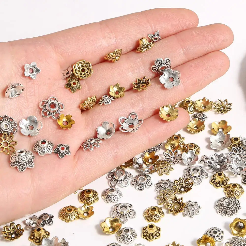 50pcs Tibetan Silver Leaf Flower Bead Caps for Jewelry Making - Smarsty