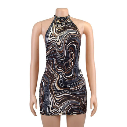 Black Bodycon Dress Women Halter Sexy Skinny Hollow Out Backless Mini Dresses Hot Summer Sleeveless Beach Party Cut Out Dress - Smarsty