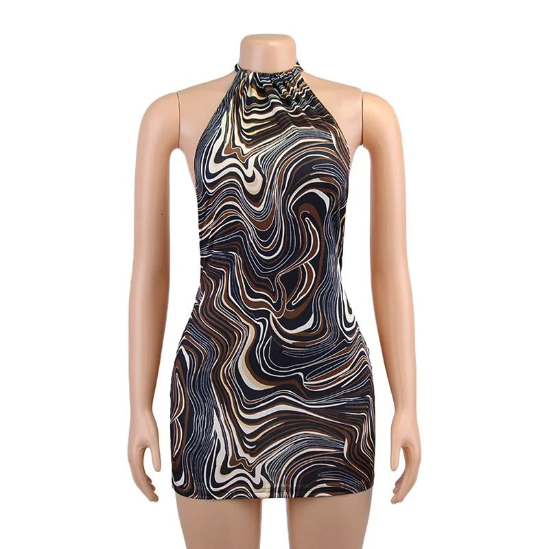 Black Bodycon Dress Women Halter Sexy Skinny Hollow Out Backless Mini Dresses Hot Summer Sleeveless Beach Party Cut Out Dress - Smarsty