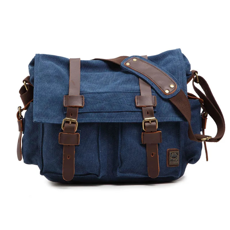 Vintage Leather Canvas Messenger Bag Unisex Crossbody - Smarsty