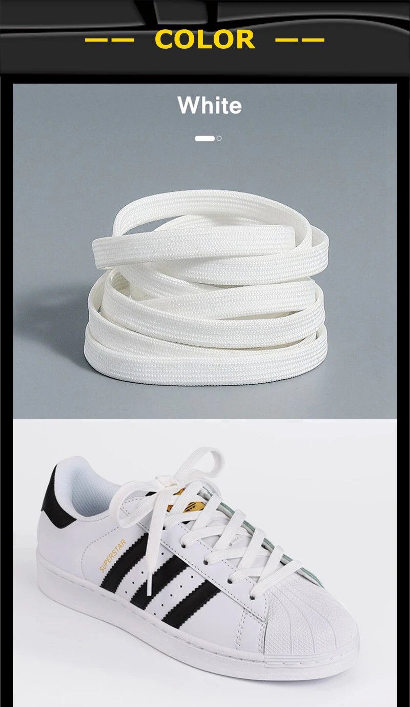 1 Pair Black White Shoe Laces Flat Double Woven Anti-slip Polyester Shoelaces Sports Casual White Shoes Classic Shoelace - Smarsty