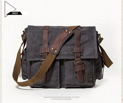 Vintage Leather Canvas Messenger Bag Unisex Crossbody - Smarsty