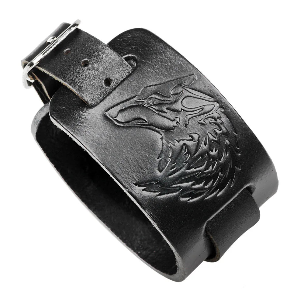 Men's Genuine Leather Bracelet Adjustable Vintage Punk Style - Smarsty