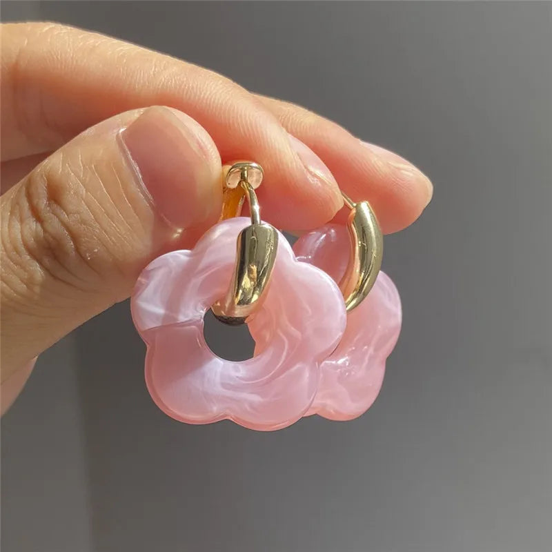 Cute Pink Acrylic Flower Drop Earrings for Parties and Gifts - Smarsty