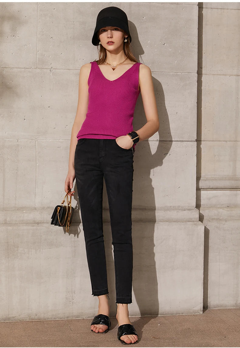Amii Minimalism Summer New Women's Camisole Tops Office Lady Solid V-neck Sexy Slim Vest Girls Tank Streetwear Tops 12321058