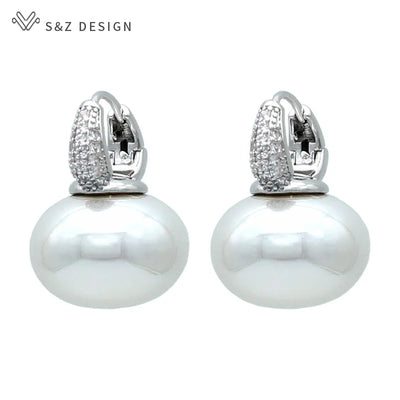 Fashion Pearl Dangle Earrings for Women with Cubic Zirconia - Smarsty