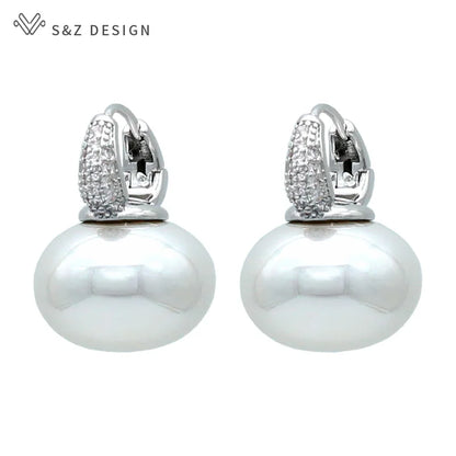 Fashion Pearl Dangle Earrings for Women with Cubic Zirconia - Smarsty