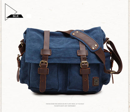 Vintage Leather Canvas Messenger Bag Unisex Crossbody - Smarsty