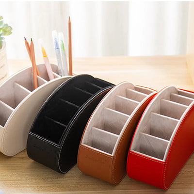 5 Grid Pu Leather Organizer Remote Control Phone And Tv Holder Desk Storage Box Cosmetics Brush by Smarsty