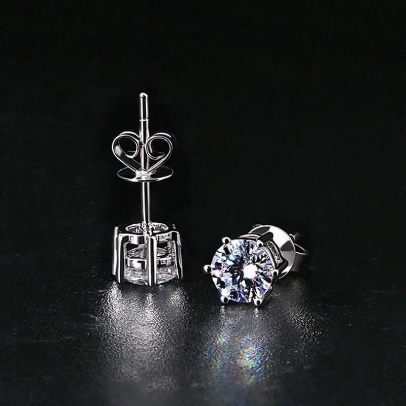 Sterling Silver Moissanite Stud Earrings Certified D - Smarsty