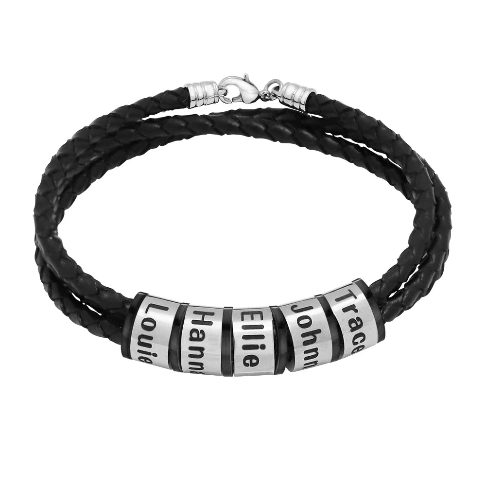 Personalized Men Leather Bracelet Custom Name Gift - Smarsty