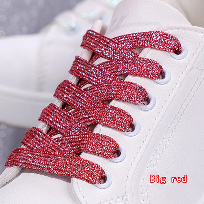 1Pair Fashion Glitter Shoelaces Colorful Flat Shoe laces for Athletic Running Sneakers Shoes Boot 1CM Width Shoelace Strings