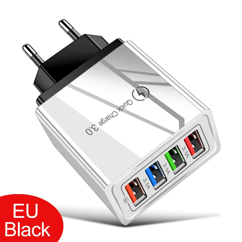 4 Port USB Quick Charge 3.0 Wall Charger EU Connector - Smarsty