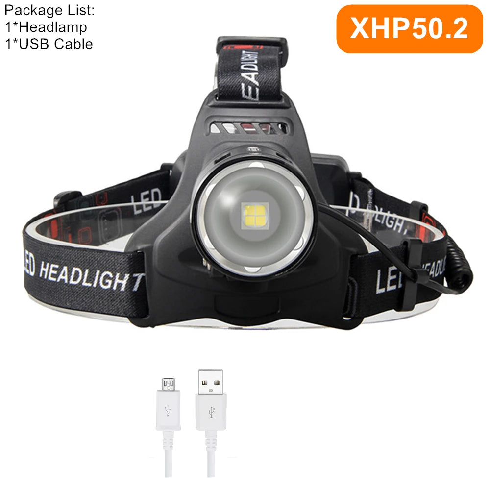 Powerful XHP70.2 XHP50.2 Led Headlamp Headlight Zoom Head Lamp Flashlight Torch 18650 battery USB Rechargeable Fishing Lantern by Smarsty