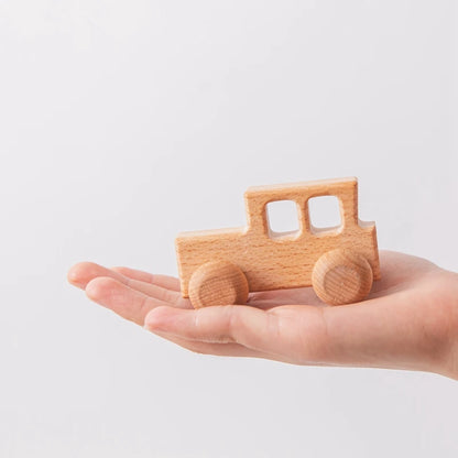 Wooden Baby Car Toys Beech Wooden Dinosaur Cartoon Car Teether Educational Montessori Toys For Children Teething Baby Toys